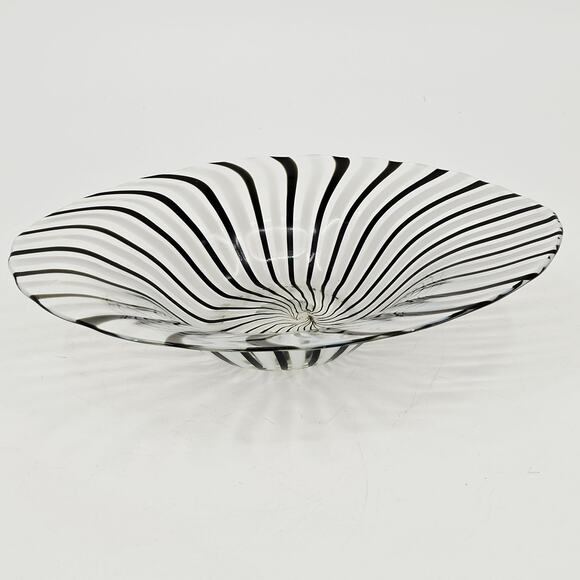 DINO MARTENS MCM MURANO ART GLASS MEZZA FILIGRANA BIANCO NERO FREEFORM OVAL BOWL - Picture 2 of 11